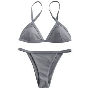 Solid Color Spaghetti Strap Low Waisted Bikini Set